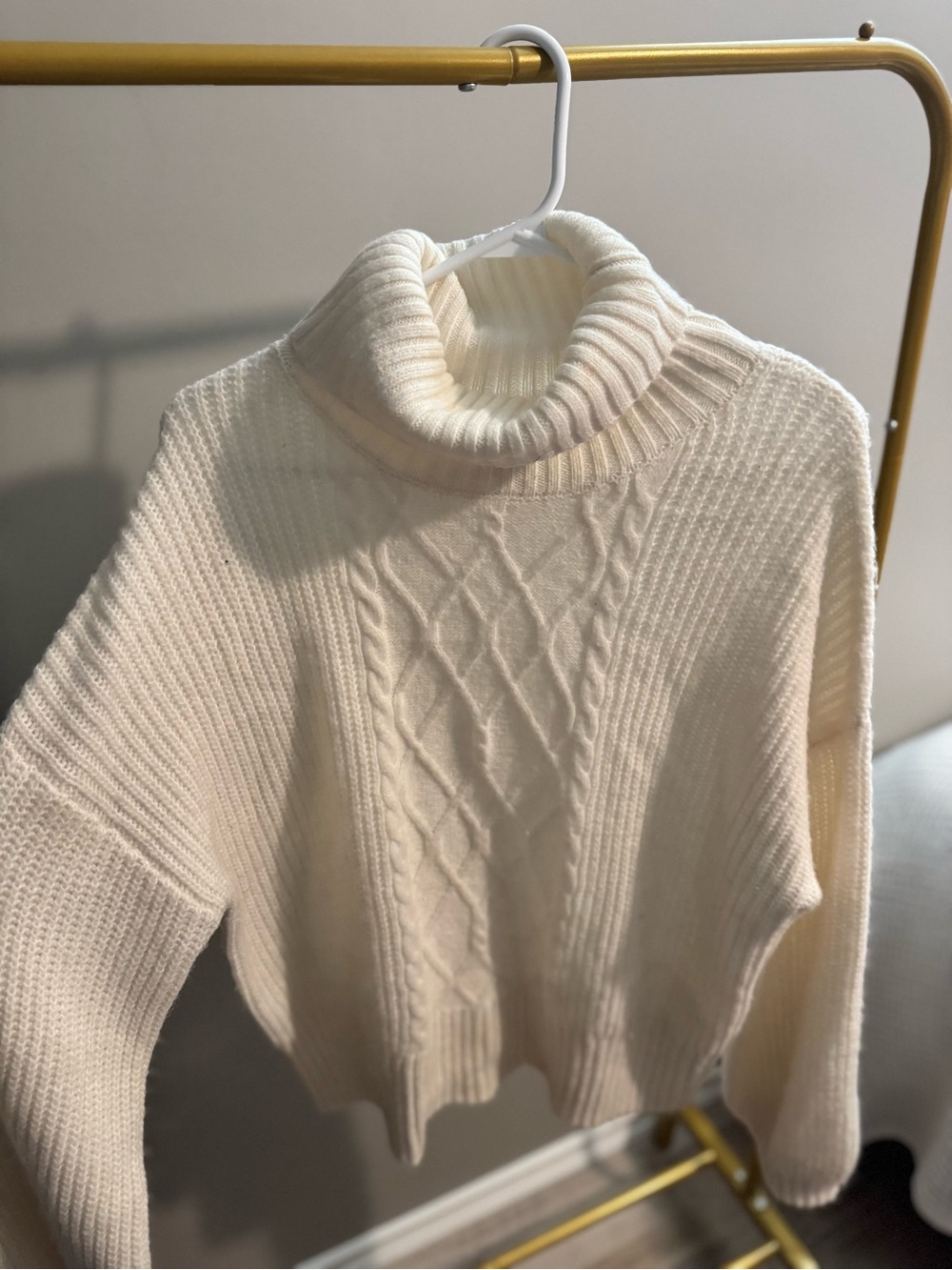 Max Studio Cream Cable Turtleneck Sweater